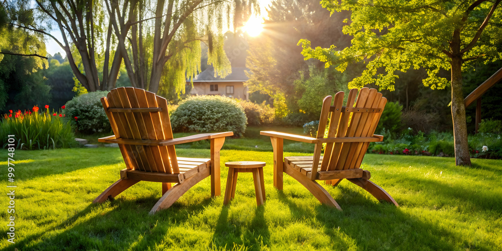 Sunlit backyard setting with two wooden chairs , autumn, backyard, outdoor, chairs, wood, sunlight, cozy, relaxing, peaceful Sunlit backyard setting with two wooden chairs , autumn, backyard, outdoor, chairs, wood, sunlight, cozy, relaxing, peaceful