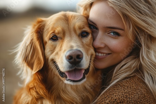 Woman and Golden Retriever.