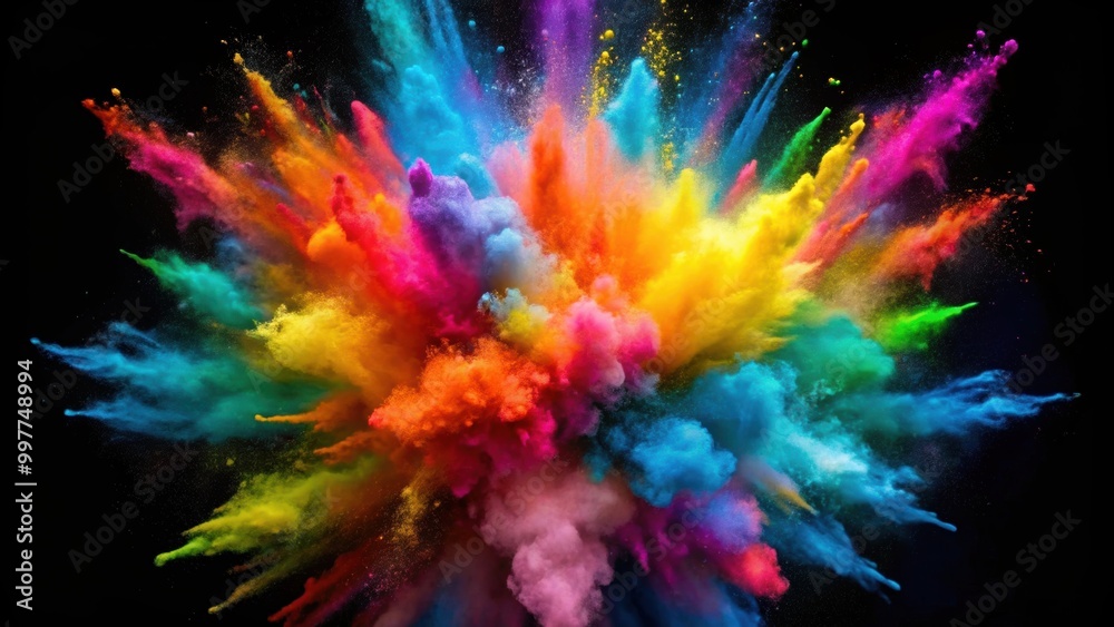 Explosion of vibrant colored powder against a dark background, powder, colorful, explosion, vibrant, black background Explosion of vibrant colored powder against a dark background, powder, colorful, explosion, vibrant, black background