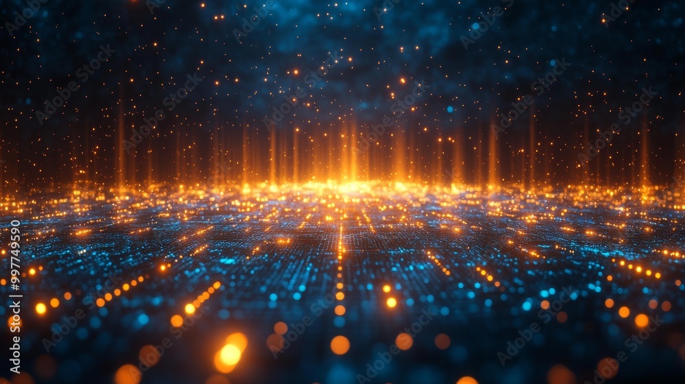 Naklejka premium Glowing Digital Grid with Abstract Data Points Generative AI