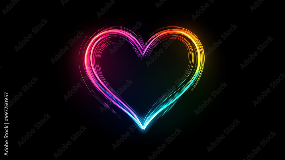 Neon-colored, glowing heart-shaped Neon-colored, glowing heart-shaped