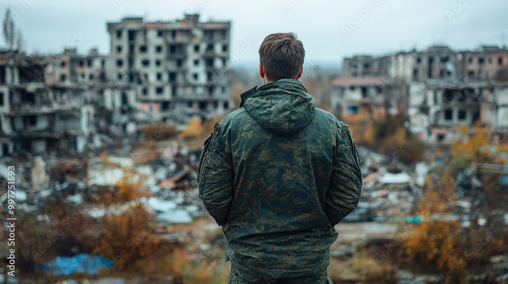 soldier amidst the remnants of battle, seeking solace in the devastation around him. This poignant scene symbolizes resilience, reflection, and the quest for peace amidst chaos soldier amidst the remnants of battle, seeking solace in the devastation around him. This poignant scene symbolizes resilience, reflection, and the quest for peace amidst chaos