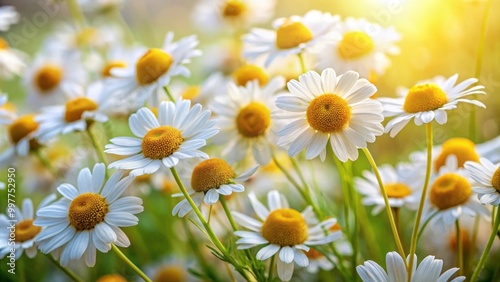 Close up of beautiful chamomile flowers in a natural background, chamomile, flowers, close up, botanical, natural, background