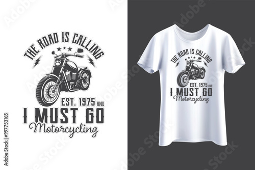 Motorcycle Chopper T-Shirt, The road is calling 1975 Mens or Men Biker Birthday Gift, Tee design