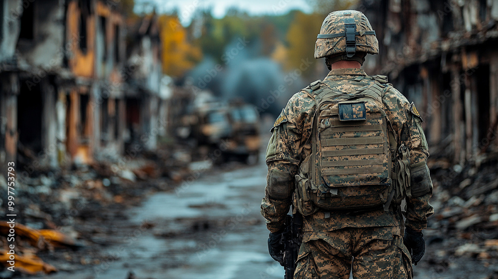soldier amidst the remnants of battle, seeking solace in the devastation around him. This poignant scene symbolizes resilience, reflection, and the quest for peace amidst chaos soldier amidst the remnants of battle, seeking solace in the devastation around him. This poignant scene symbolizes resilience, reflection, and the quest for peace amidst chaos