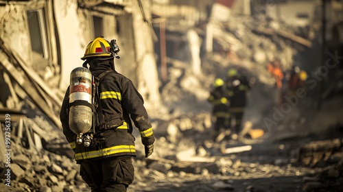 Firefighter Rescues in Urban Ruins After Disaster