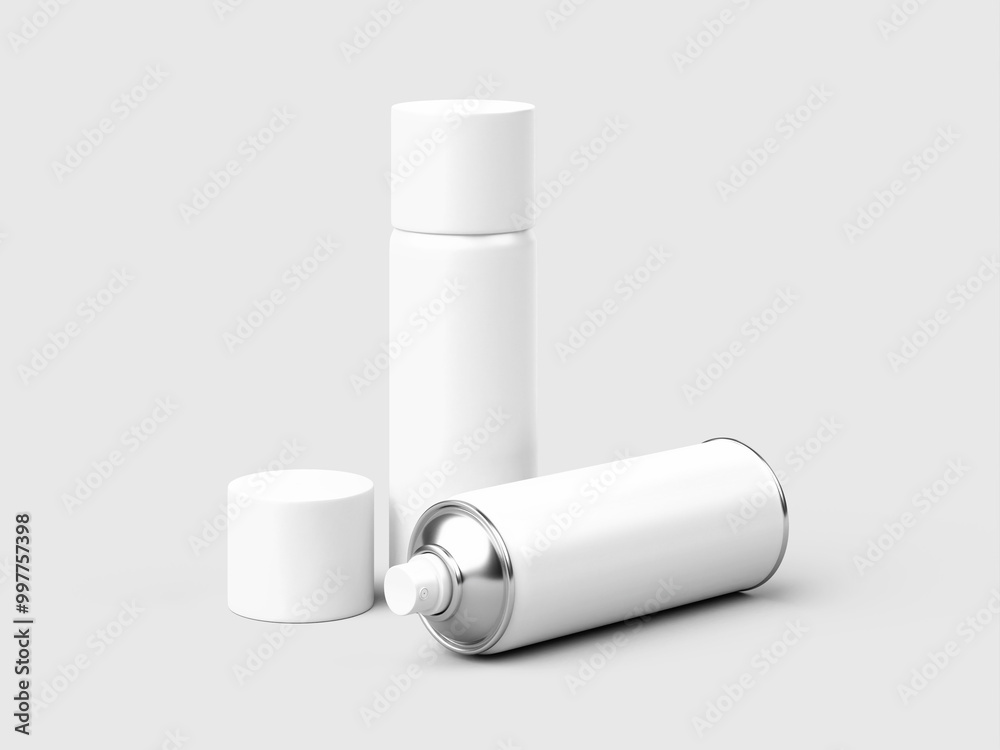 White Spray paint Metal Cans Mockup 3D isolated White Spray paint Metal Cans Mockup 3D isolated