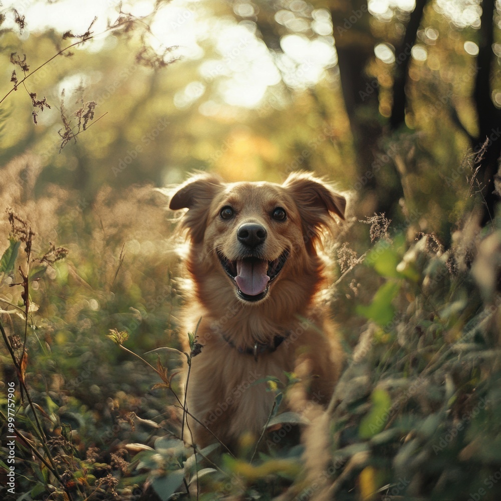 Happy Dog in Forest. Happy Dog in Forest.