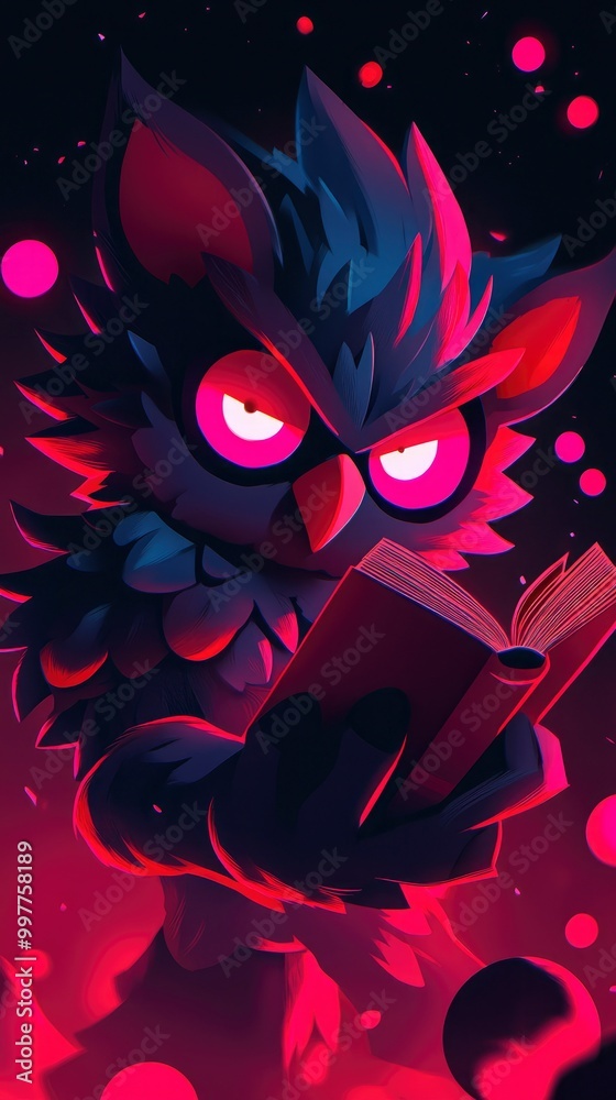 Fototapeta premium Fiery Owl Reading Book