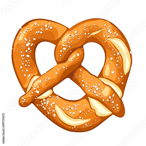 Vector hand drawn illustration of a classic salted pretzel with white salt crystals isolated on white background.