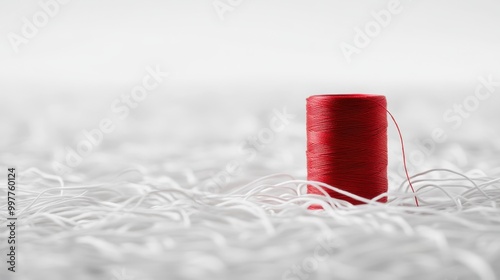 Single red thread standing out from a sea of white threads symbolizing uniqueness and individualism
