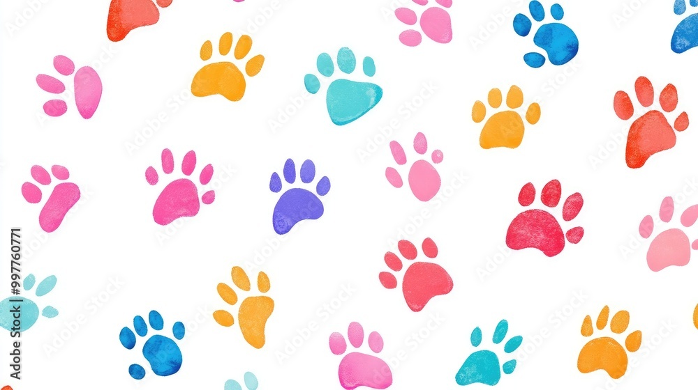 Vector Flat Illustration of Various Paw Prints. Pastel Color Palette on White Background Vector Flat Illustration of Various Paw Prints. Pastel Color Palette on White Background