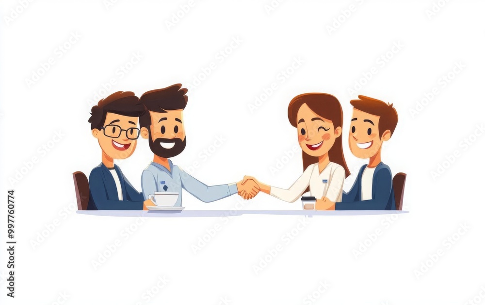 A team shaking hands and smiling after a successful meeting A team shaking hands and smiling after a successful meeting