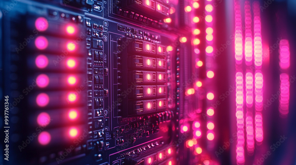 Colorful cables and wires illuminated by vibrant lights create a dynamic and lively atmosphere, symbolizing connectivity and innovation in engineering, technology, and modern communication systems