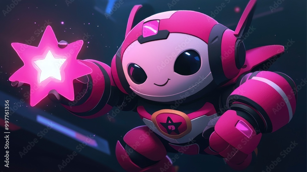 Cute Pink Robot Holding a Star Cute Pink Robot Holding a Star