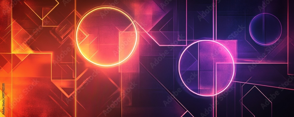 Luminous Optical Illusion of Geometric Shapes - Abstract Neon Outlines