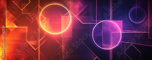 Obraz na płótnie Luminous Optical Illusion of Geometric Shapes - Abstract Neon Outlines w salonie