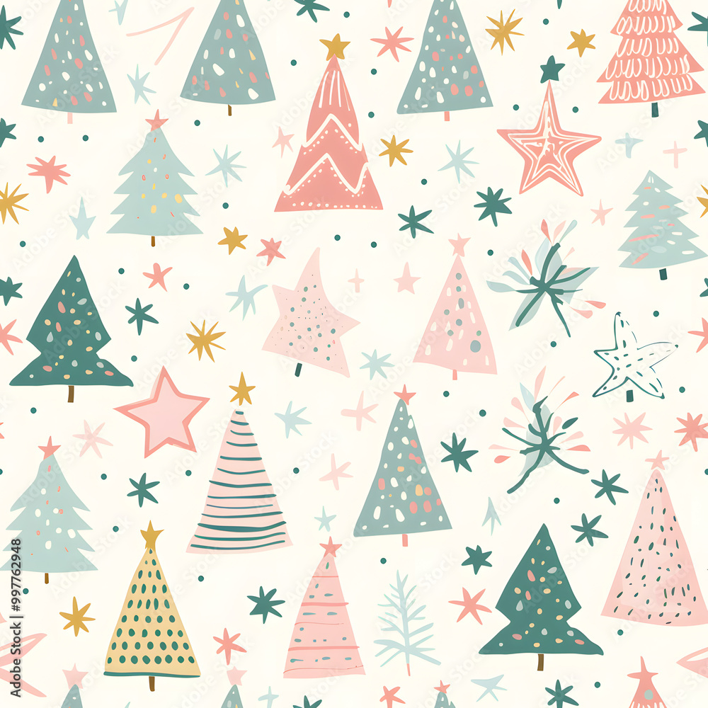 New Year's and Christmas festival seamless pattern in a 2D doodle illustrator style on pastel color backgrounds for graphic advertising. New Year's and Christmas festival seamless pattern in a 2D doodle illustrator style on pastel color backgrounds for graphic advertising.