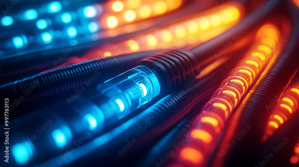 Colorful cables and wires illuminated by vibrant lights create a dynamic and lively atmosphere, symbolizing connectivity and innovation in engineering, technology, and modern communication systems Colorful cables and wires illuminated by vibrant lights create a dynamic and lively atmosphere, symbolizing connectivity and innovation in engineering, technology, and modern communication systems