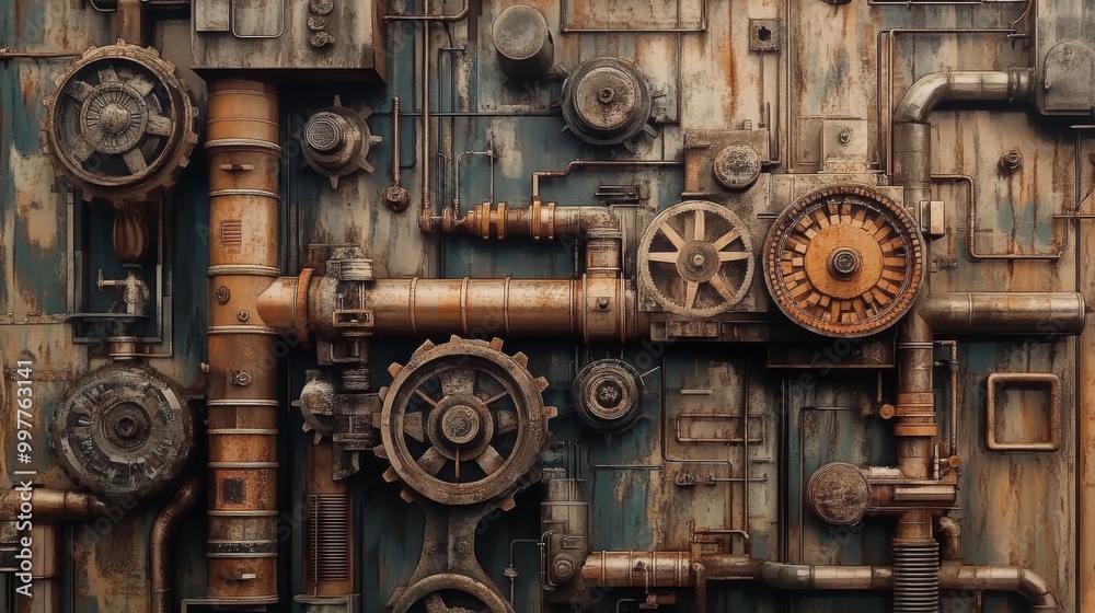 Rusty Industrial Gears and Pipes Wall Texture Rusty Industrial Gears and Pipes Wall Texture
