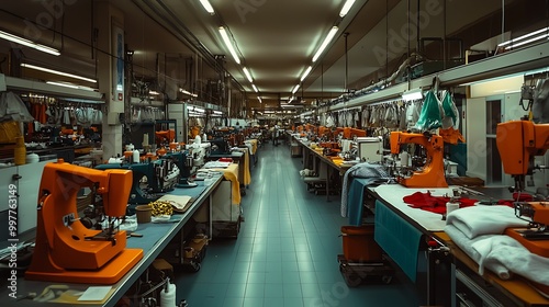 Industrial Sewing Machines in a Garment Factory