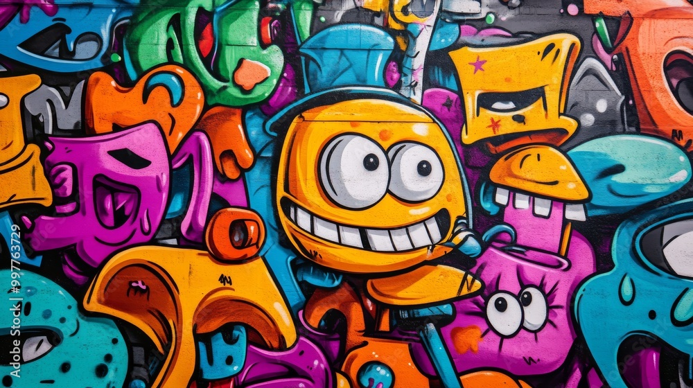 Vibrant Urban Street Art with Colorful Characters Vibrant Urban Street Art with Colorful Characters