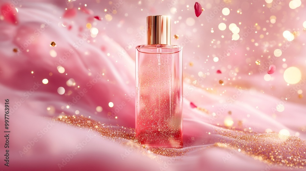 Elegant Perfume Bottle with Glittery Background Elegant Perfume Bottle with Glittery Background