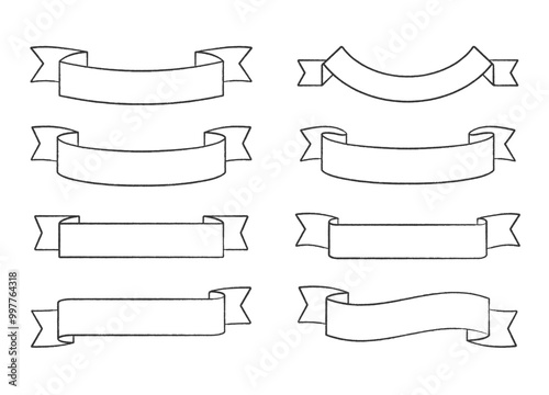 Set of hand drawn ribbon banners