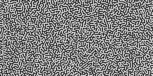 Turing reaction diffusion monochrome seamless pattern with chaotic motion .Linear design with biological shapes. Organic lines in memphis. abstract turing organic wallpaper background .	