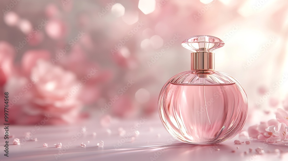 Elegant Perfume Bottle with Soft Pink Background Elegant Perfume Bottle with Soft Pink Background