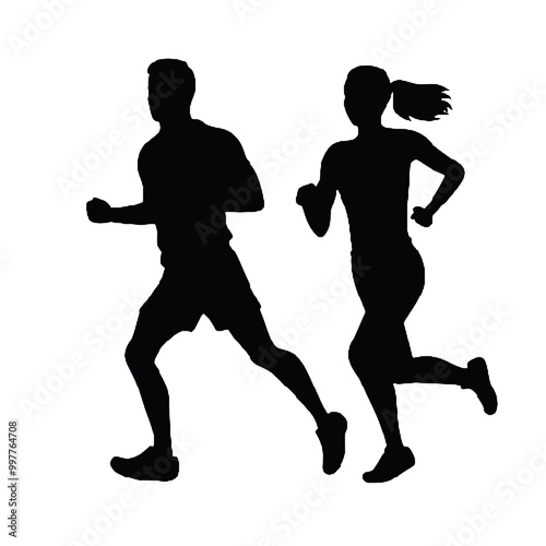 Fitness Enthusiasts Running Silhouette Vector Illustration Transparent Background