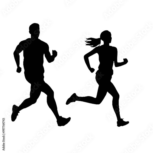 Fitness Enthusiasts Running Silhouette Vector Illustration Transparent Background