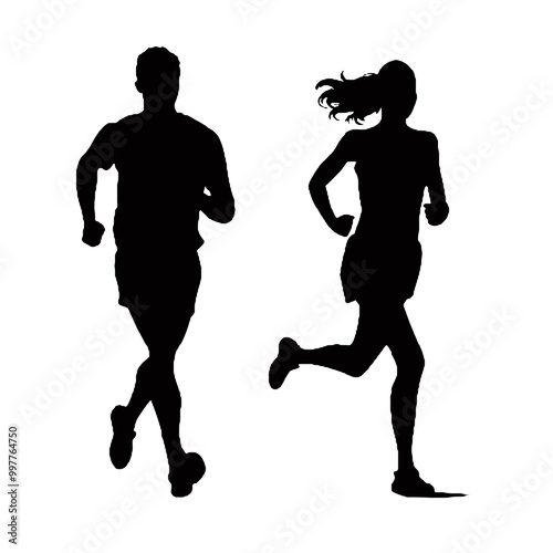 Men and Women Athletic Running Silhouette Vector Illustration