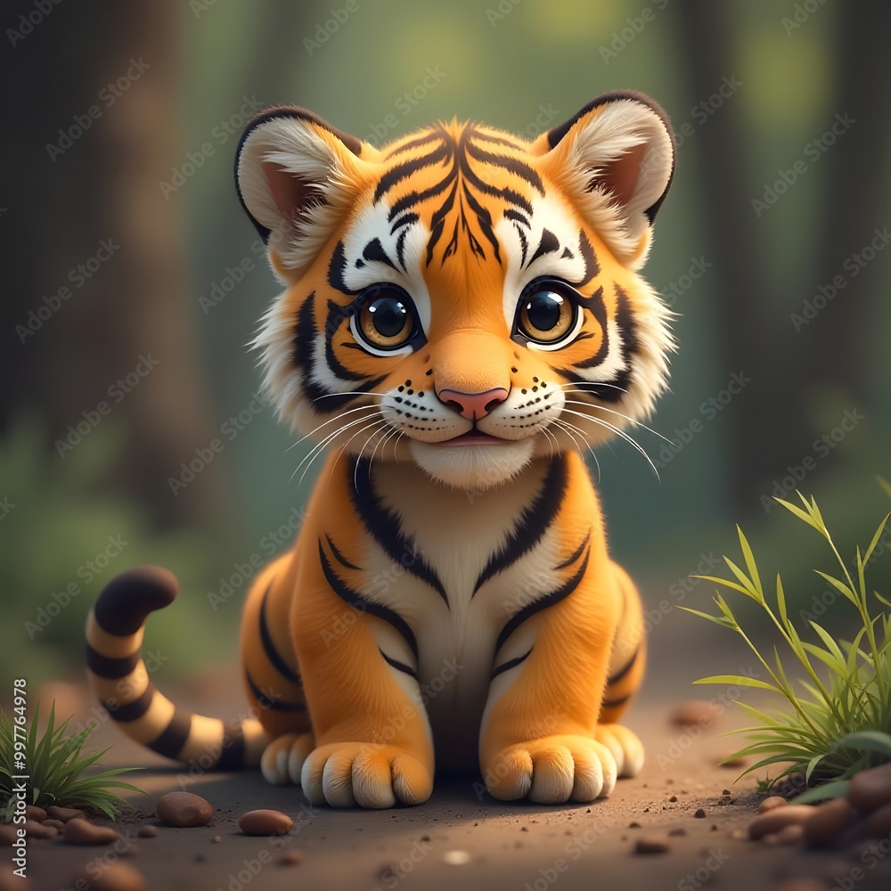 portrait of a royal bengal tiger. close up of little cub tiger. tiger lying in a land. portrait of a royal bengal tiger. close up of little cub tiger. tiger lying in a land.