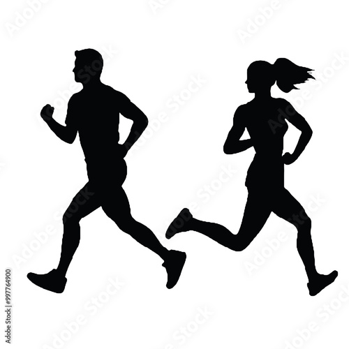 Men and Women Athletic Running Silhouette Vector Illustration