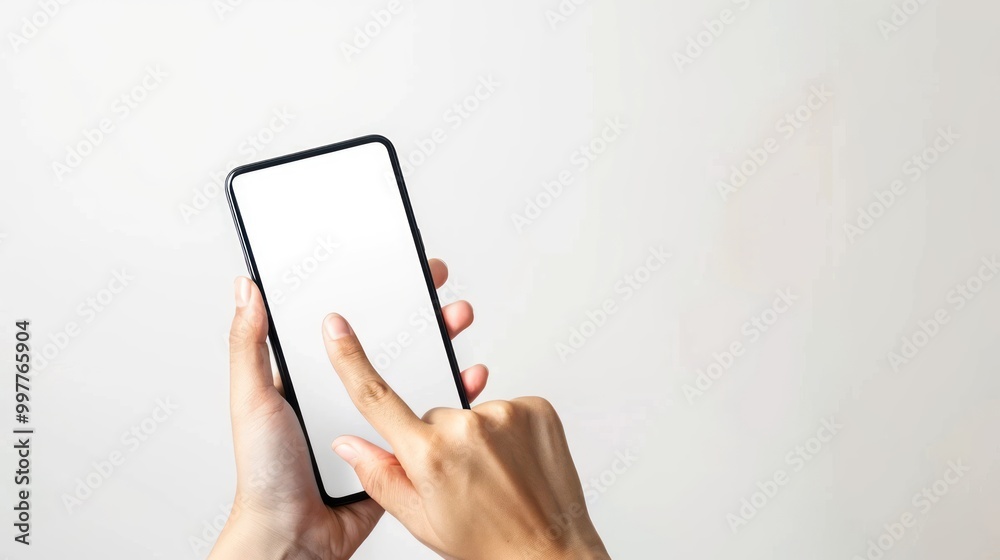 Hand holding a smartphone with a blank white screen. Mockup template ...