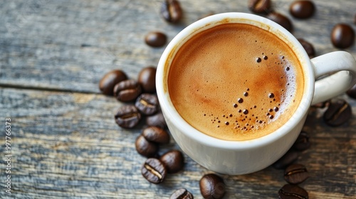 cup of coffee and coffee beans in a sack