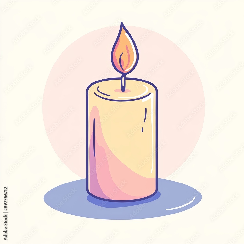 artwork features a simple line drawing of a pastel-colored candle with a warm flame, set against a minimalist white background, creating a serene ambiance artwork features a simple line drawing of a pastel-colored candle with a warm flame, set against a minimalist white background, creating a serene ambiance