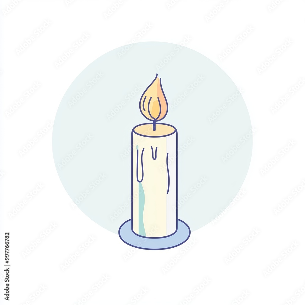 A line drawing of a candle stands against a white background, featuring soft pastel colors. candle flickers gently, exuding a tranquil ambiance for relaxation A line drawing of a candle stands against a white background, featuring soft pastel colors. candle flickers gently, exuding a tranquil ambiance for relaxation