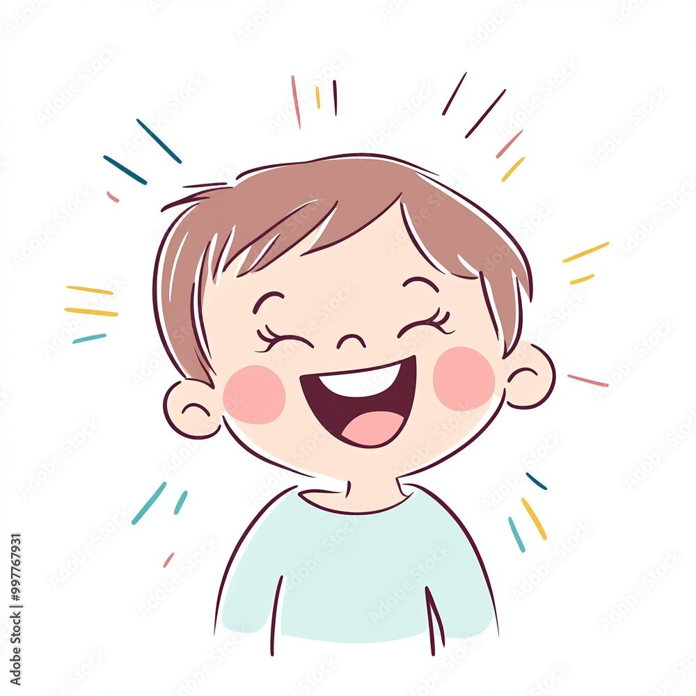 A cheerful child is shown laughing joyfully, represented through a minimalist line drawing style, featuring soft pastel colors against a clean white background A cheerful child is shown laughing joyfully, represented through a minimalist line drawing style, featuring soft pastel colors against a clean white background