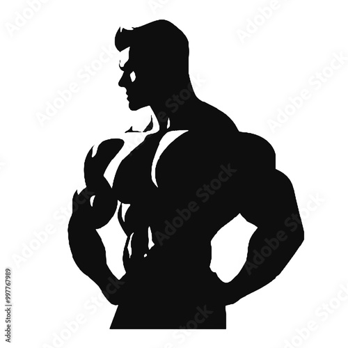 Bodybuilder Flexing Silhouette Vector Illustration