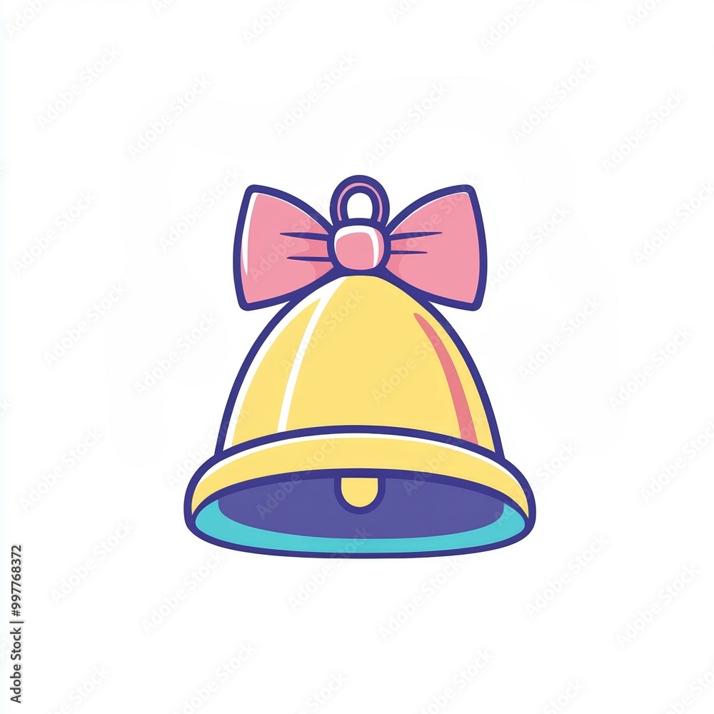 artwork features a minimalist design of a Christmas bell in pastel colors, highlighted by a charming bow, set against a white backdrop artwork features a minimalist design of a Christmas bell in pastel colors, highlighted by a charming bow, set against a white backdrop