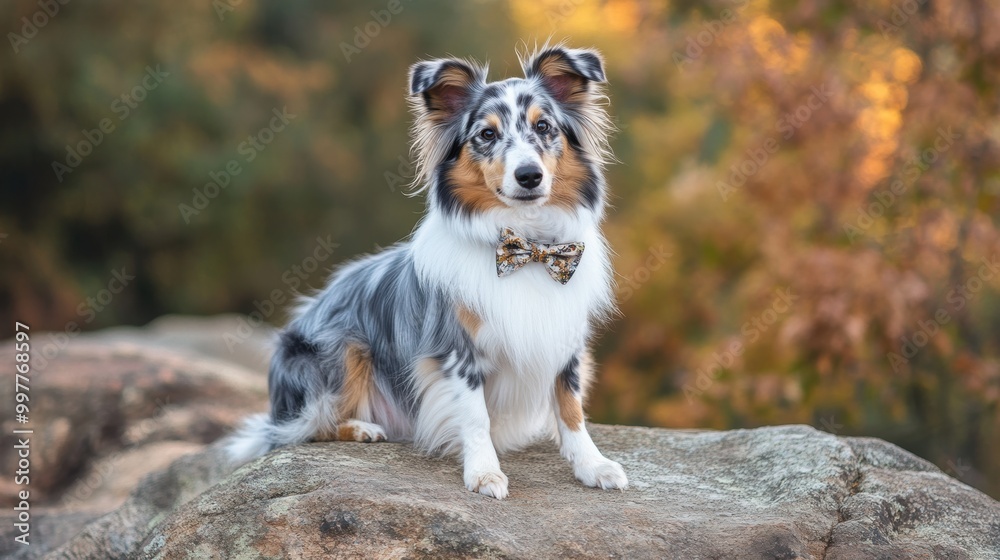 Sheltie Dog with Bow Tie.
