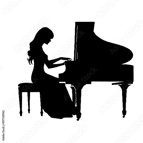 Silhouette of Jazz Pianist Playing Vector Transparent Background