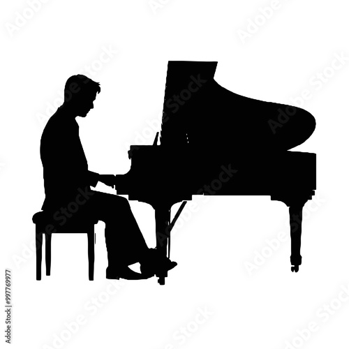 Silhouette of Piano Player Vector Transparent Background