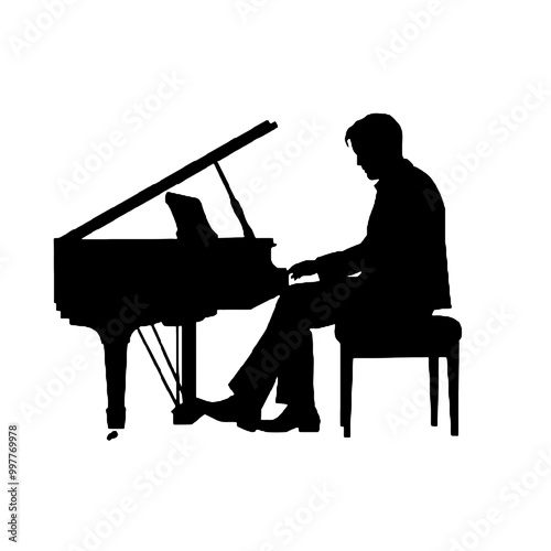 Silhouette of Piano Player Vector Transparent Background