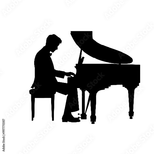 Pianist in Action Silhouette Vector Transparent Background