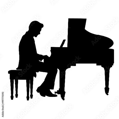 Pianist in Action Silhouette Vector Transparent Background