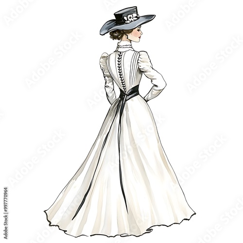 Wallpaper Mural Watercolor Illustration of a Woman in a Vintage Dress and Hat. Torontodigital.ca