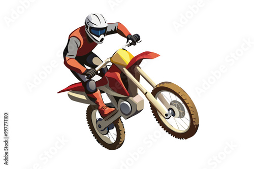 Motocross rider in action vector image, isolated on white background
